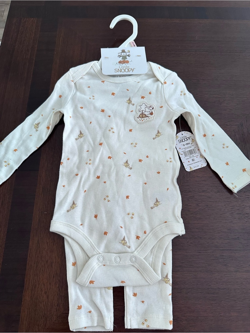 Little Snoopy Cream & Orange Long-Sleeve Baby Bodysuit Set